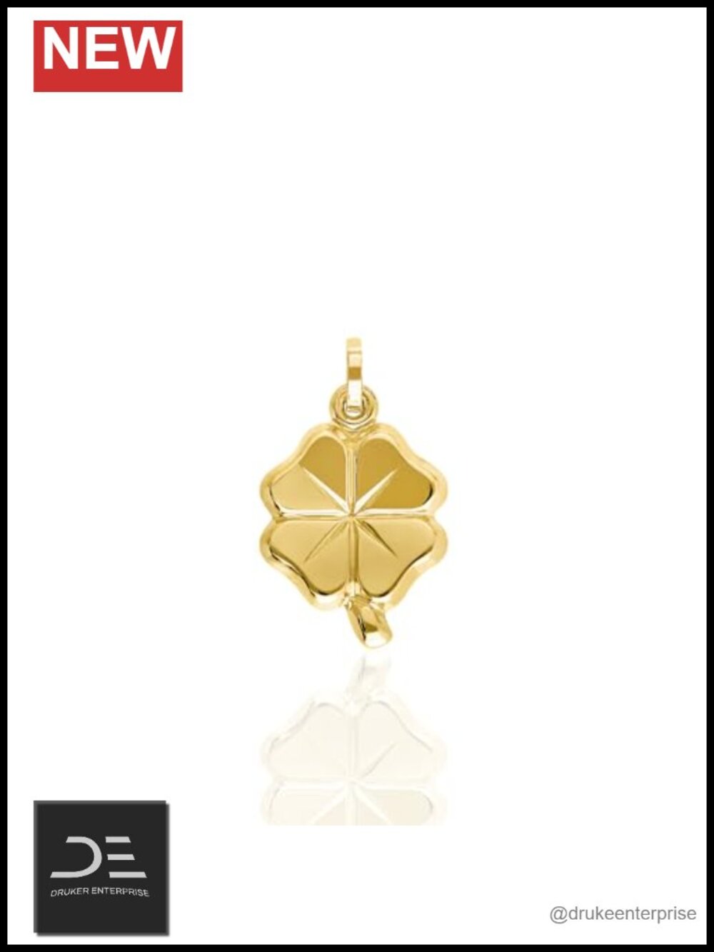 14K Yellow Gold Four Leaf Clover Pendant Charm Italian Fine Jewelry